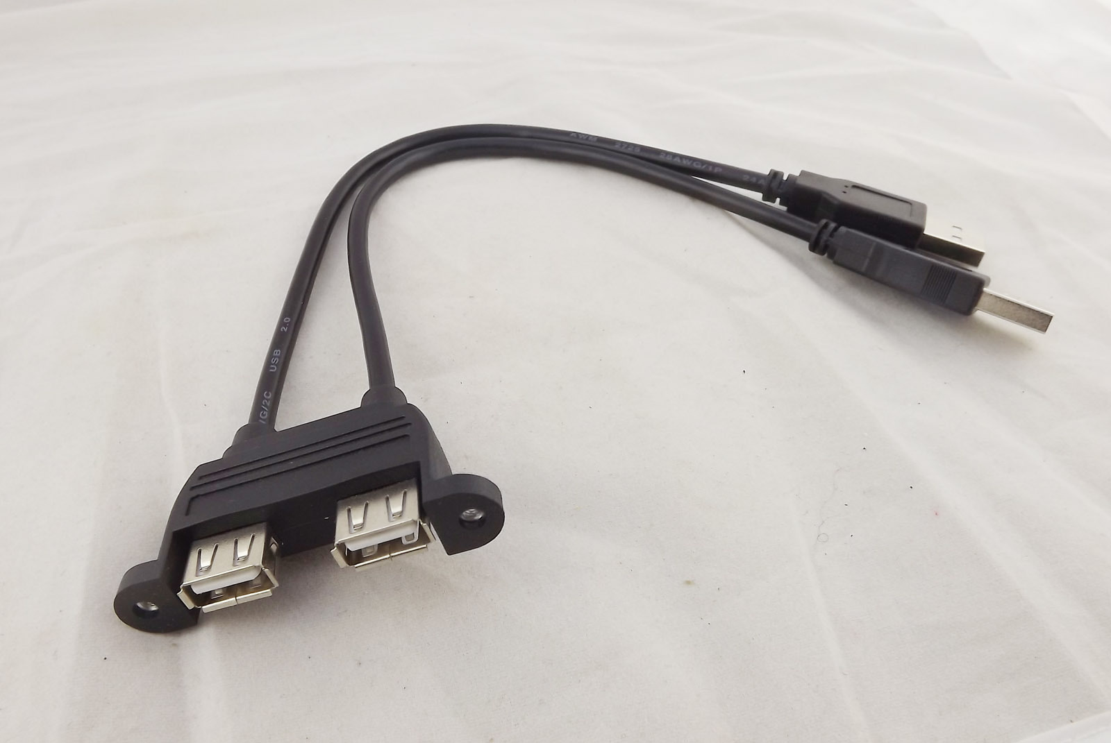 1x 25cm Dual USB 2.0 A Female Socket Panel Mount To 2 USB A Male Extension Cable