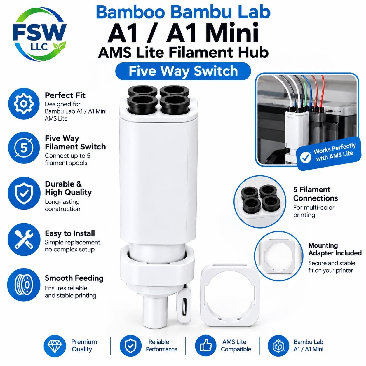 Replacement Bamboo Bambu Lab A1/A1 Mini AMS Lite Filament Hub Five Way Switch