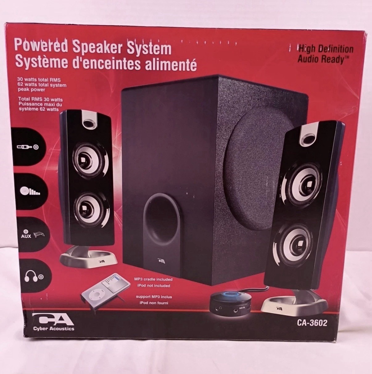 Cyber Acoustics CA-3602 2.1 Plug In Speaker System & Sub AUX + Bluetooth