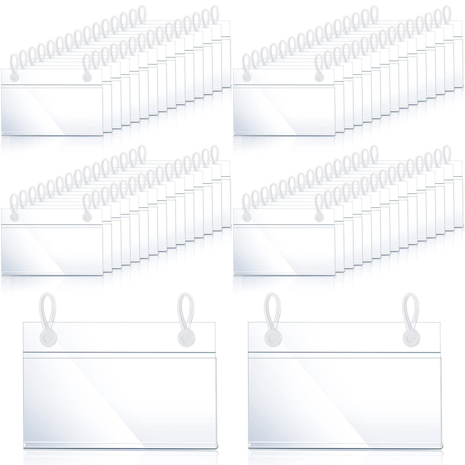 60 PCS Clear Plastic Wire Shelf & Basket Label Holders With Snap Button Lock