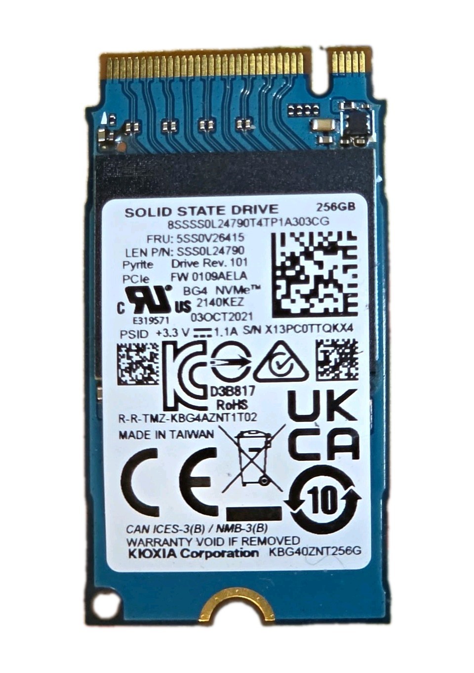 KIOXIA 256GB M.2 2230 NVMe PCIe SSD KBG40ZNS256G 3D NAND Tested Working