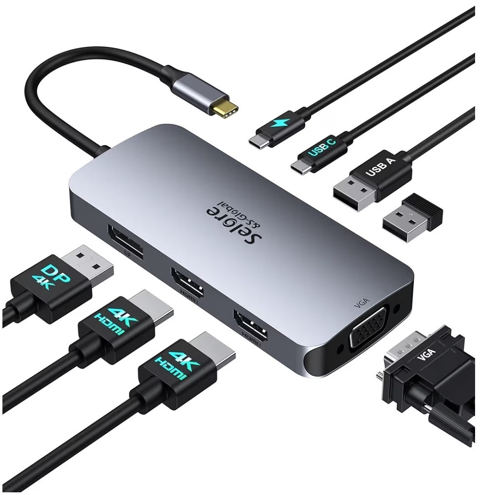 USB C Docking Station Dual Monitor, Selore Docking Station 3 Monitors Triple 4K