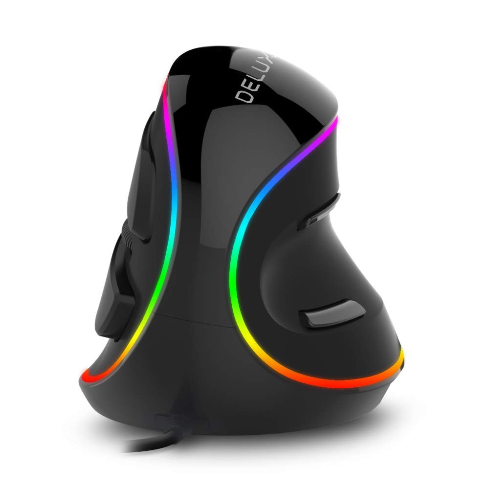 DELUX Ergonomic Vertical Mouse, Wired Ergo Mouse for Large Hands, 6 Programmable