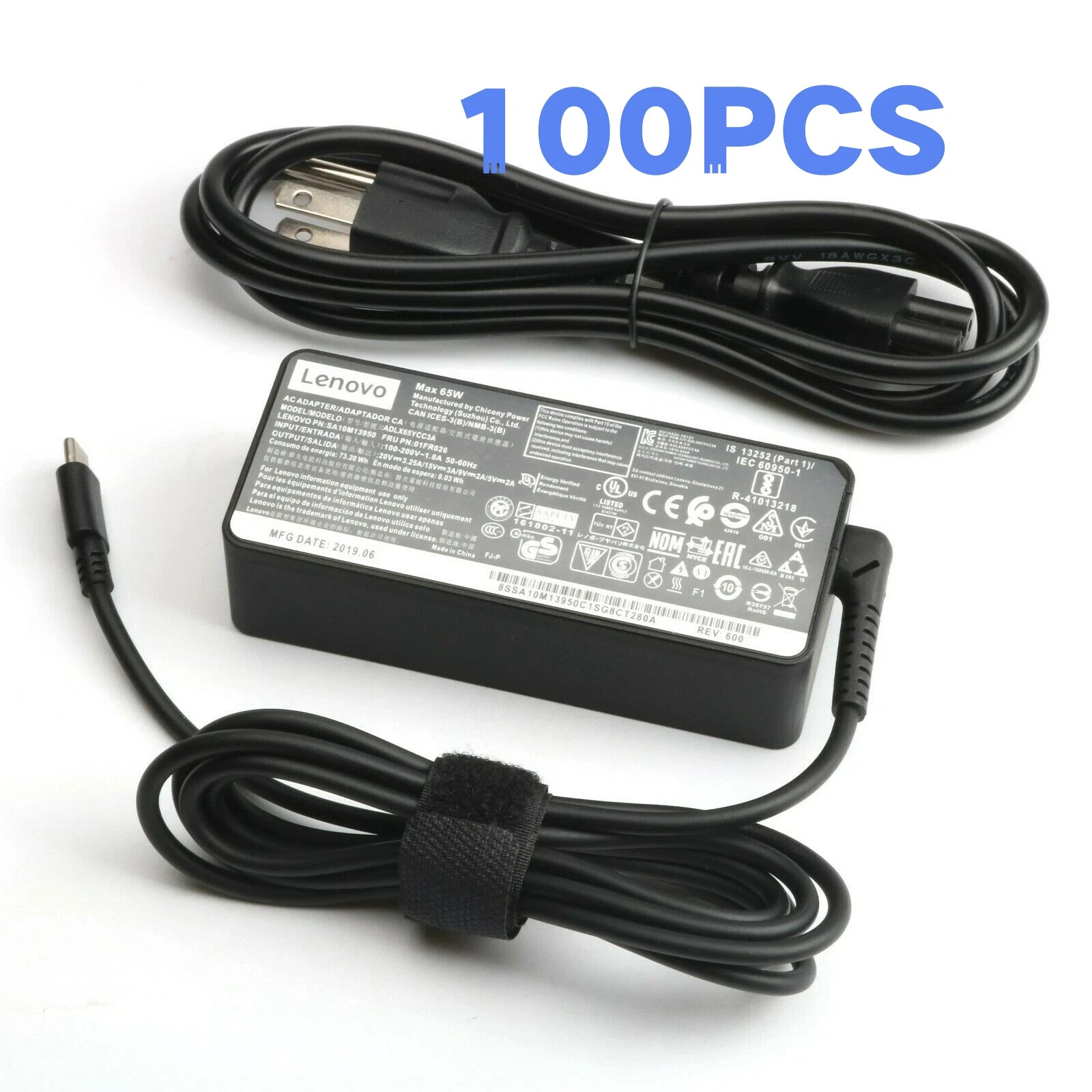 100PCS Genuine 65W USB C Charger For Lenovo Thinkpad T480 T480s T580 T580s E480