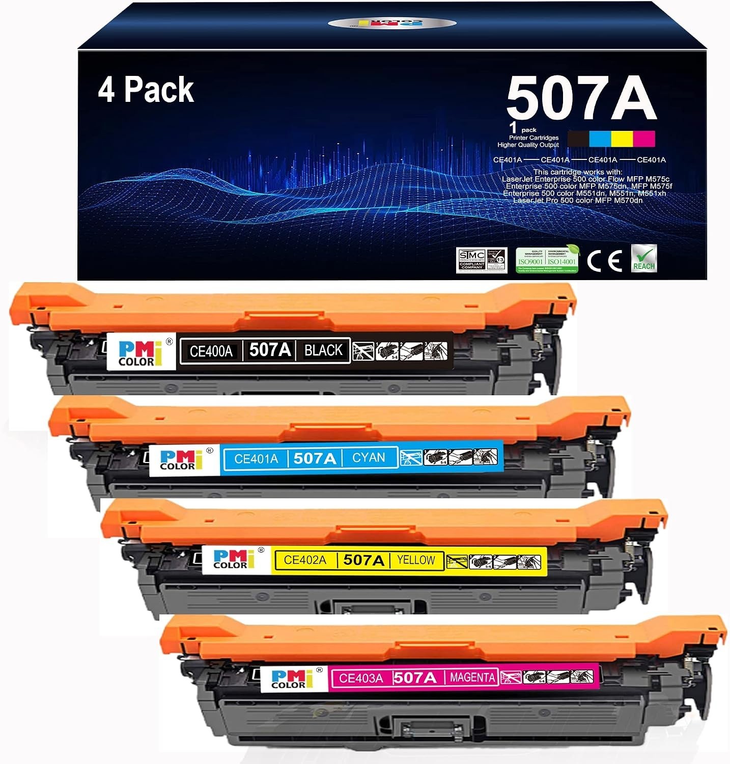 PM Colori 4-Pack Replacement HP 507A Toner Cartridges M551 M575 M570 Series