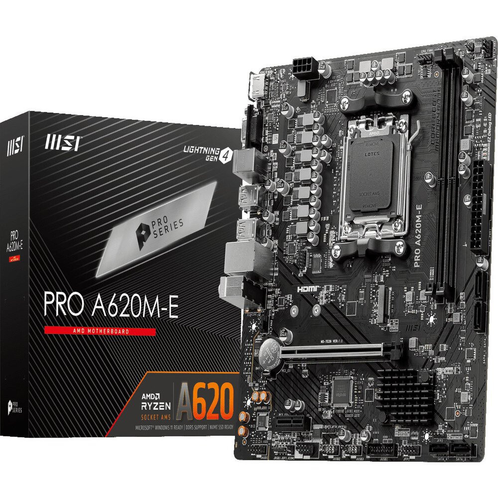 MSI Pro A620M-E Gaming Desktop Motherboard AMD A620 AM5 Micro ATX Ryzen 7 DDR5