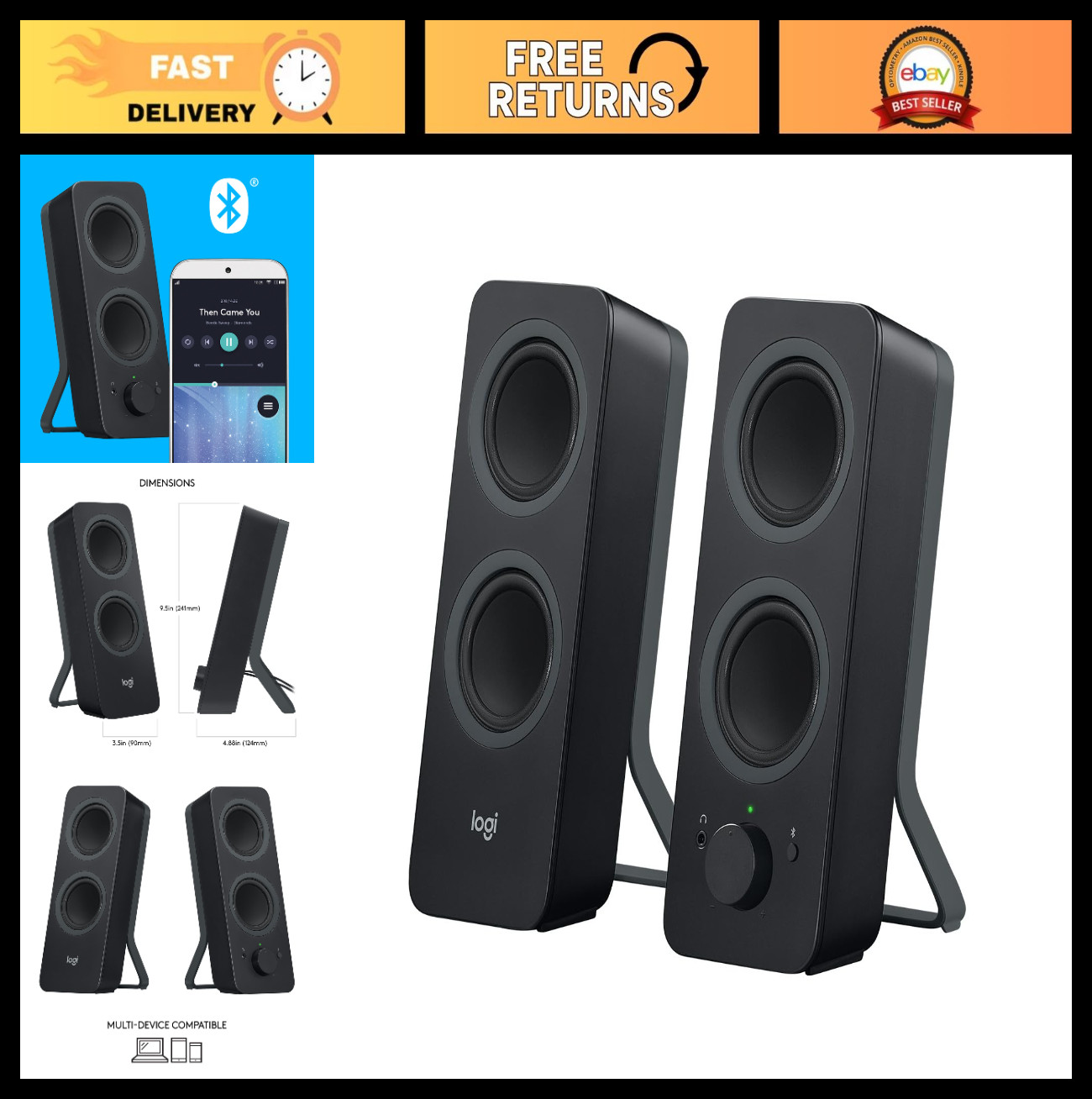 2.0 Stereo Bluetooth Computer Speakers | 10W Peak Power, Active Drivers, 3.5mm I
