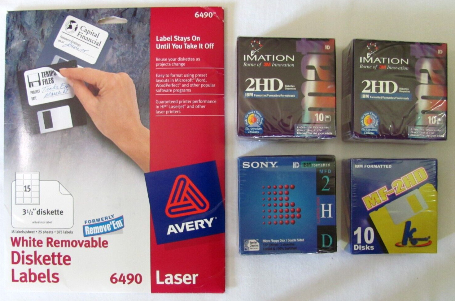 Mixed Lot of 2HD IBM Disks (40 ea) and Removable Labels (330 ea) New***Read***