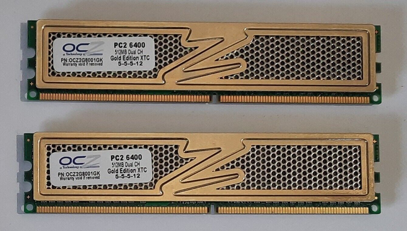 2x OCZ 512MB PC2-6400/DDR2-800 Gold Edition OCZ2G8001GK RAM = 1GB