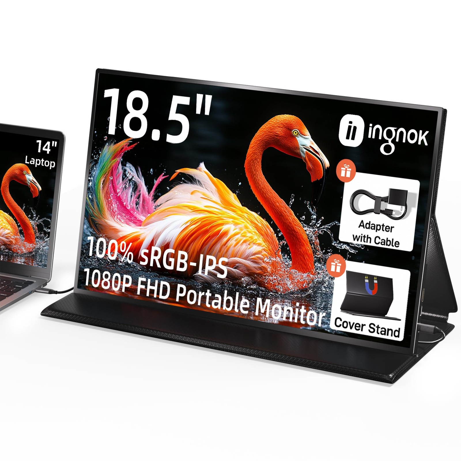 18.5Inch Portable Monitor, 100% sRGB USB C Second Screen FHD