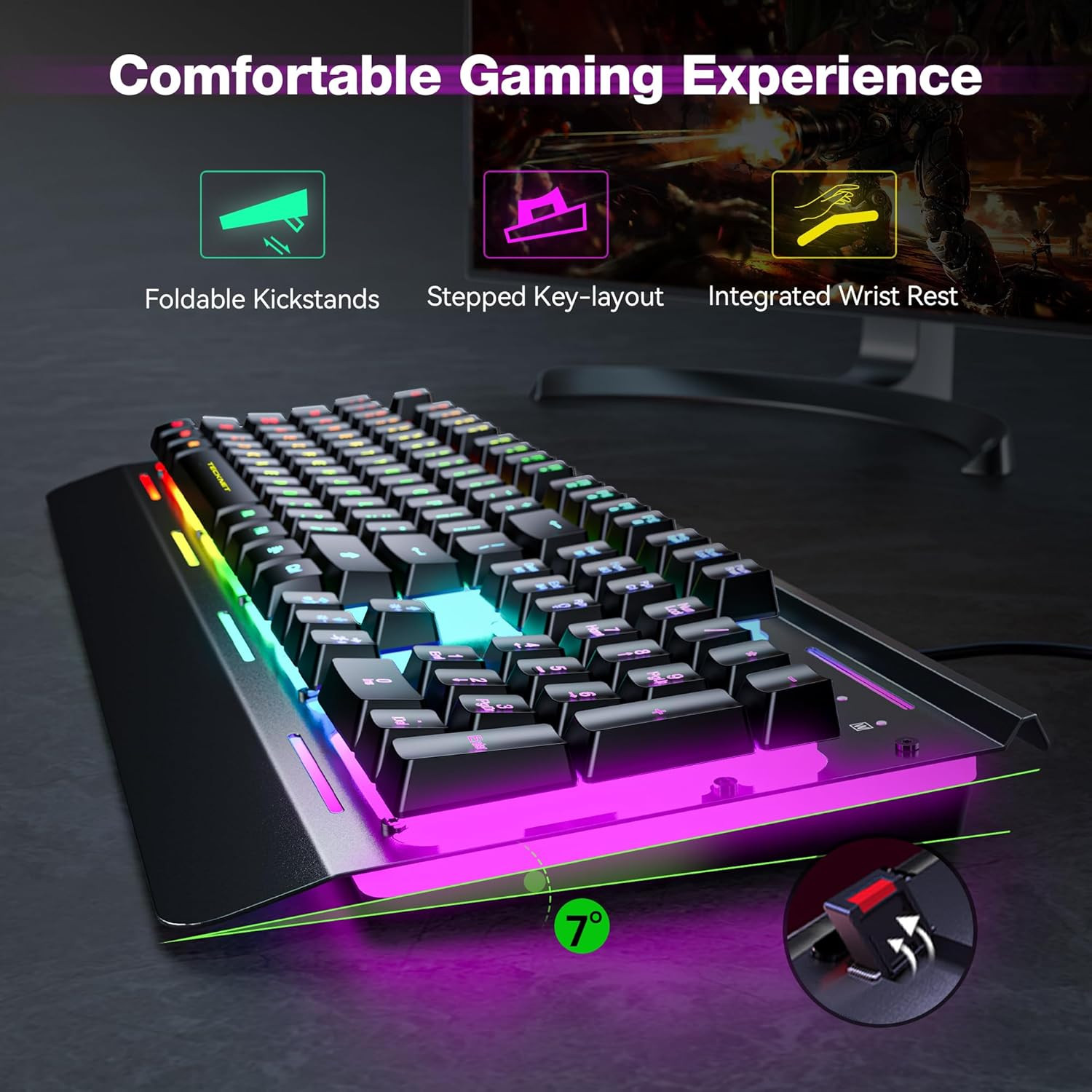 Gaming Keyboard USB Wired 15-Zone RGB IP32 Water Resistance 25 Anti-Ghost Quiet