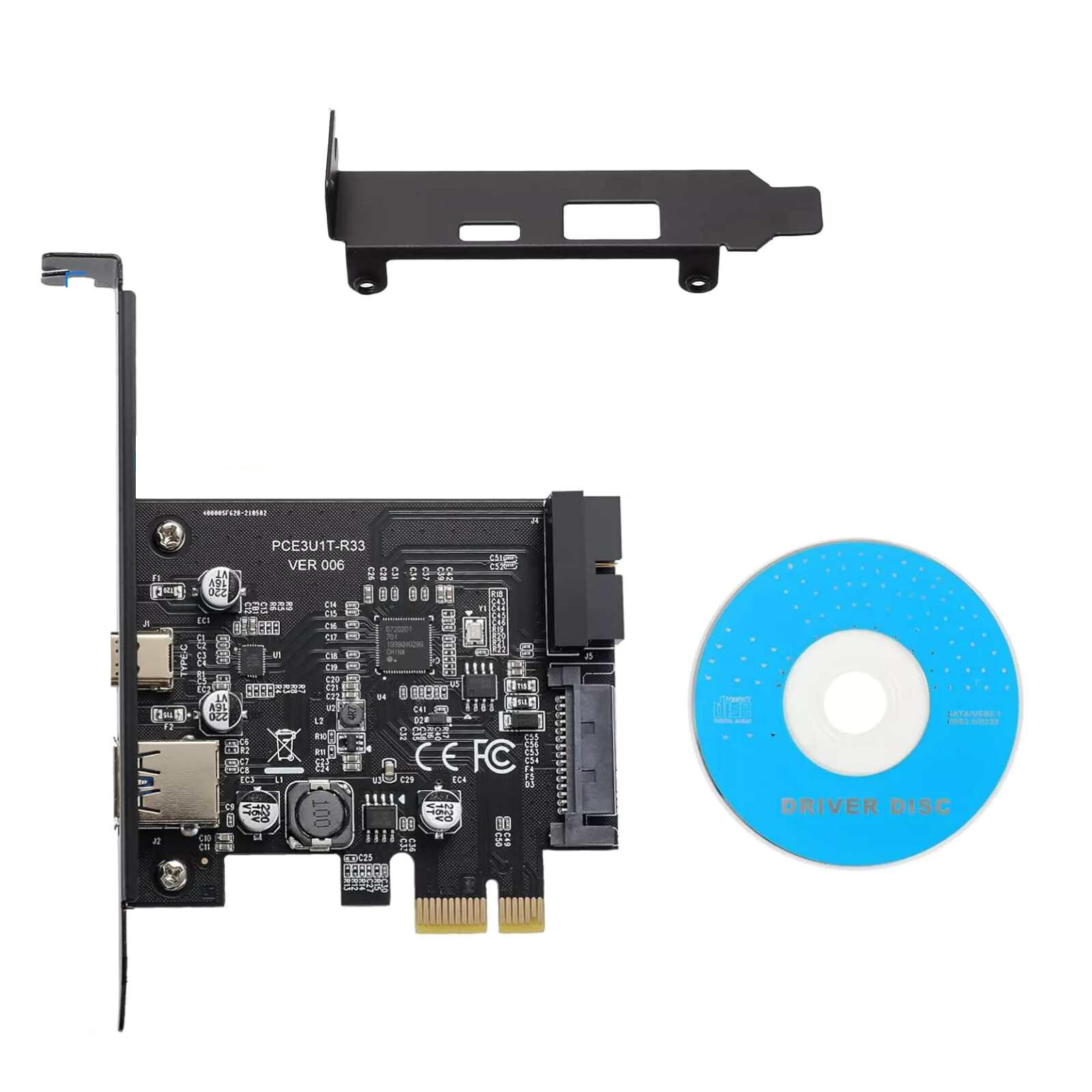 PCI-E 1X to USB3.2 Gen1 5Gbps 2 Ports(Type C+ Type A) Expansion Card W/ 19PIN