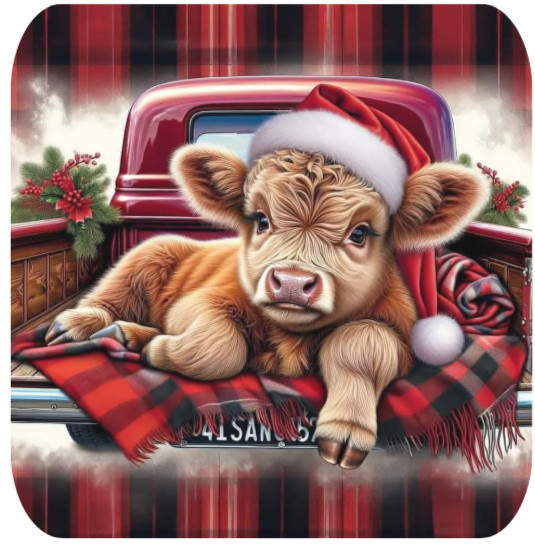 SOFT BROWN COW CHRISTMAS HOLIDAY THEMED MOUSEPAD MOUSE PAD THICK 9" X 7"