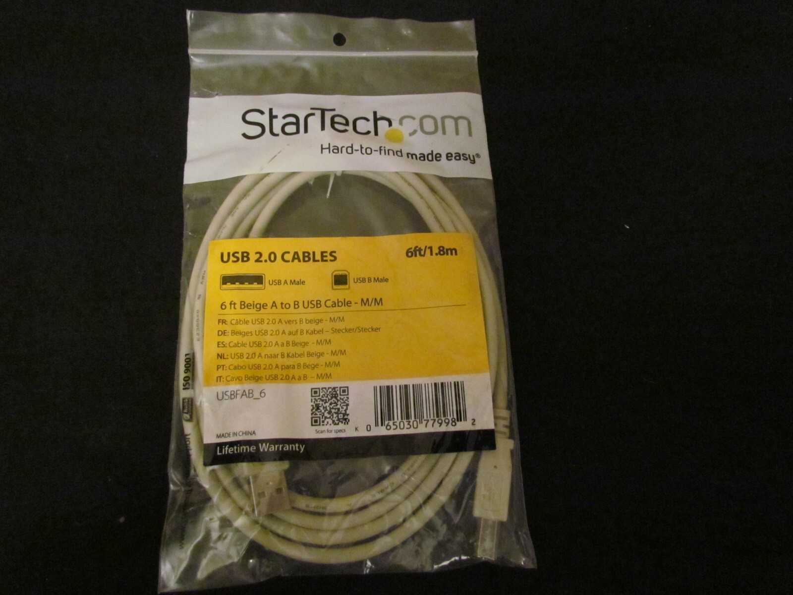 6 FT USB 2.0 Cable A to B M/M Startech Beige