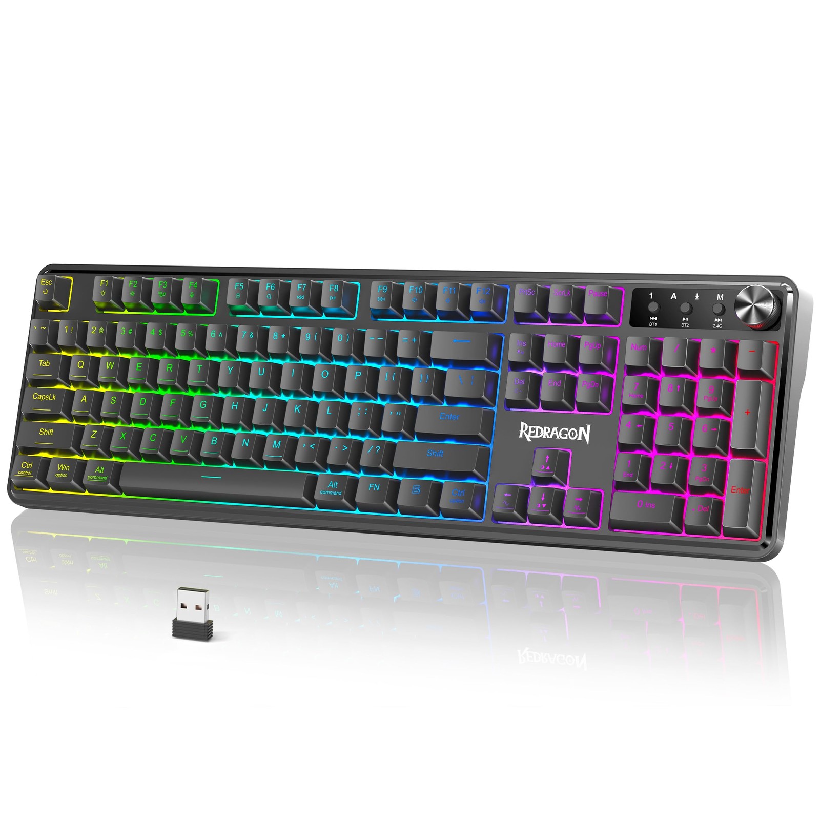 RM104 Wireless Gaming Keyboard with Knob, TriMode BT/2.4G/USBC RGB Computer K...