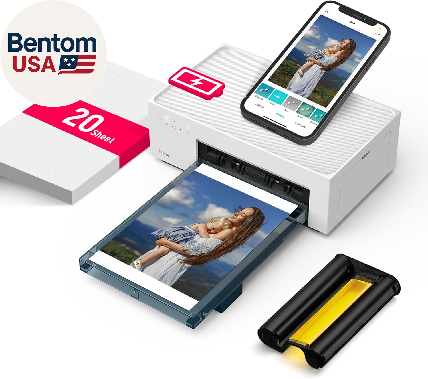 White M200 4X6'' Photo Printer Battery Edition, Wireless Photo Printer for Iphon