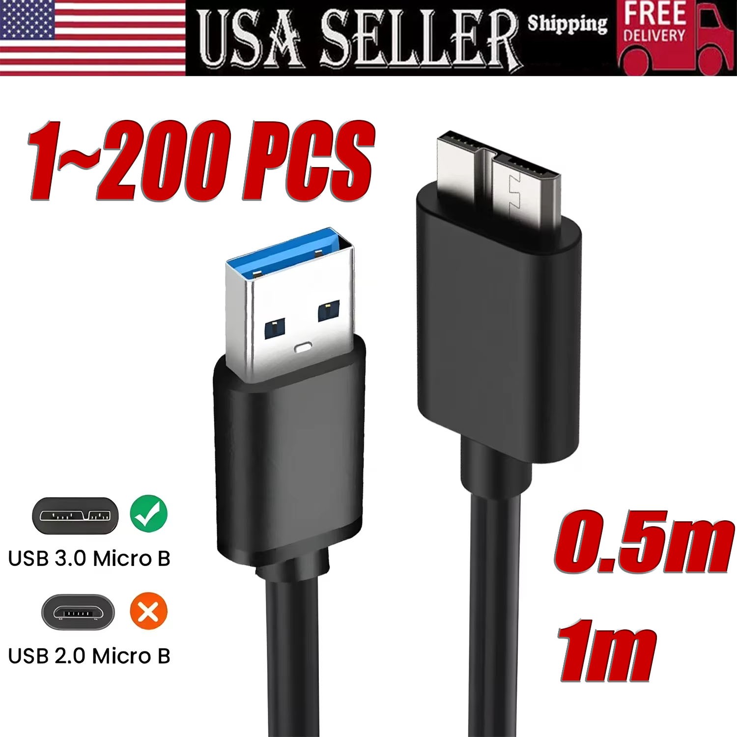 Micro USB 3.0 Cable High Speed Data SYNC For HDD External Hard Drive LOT