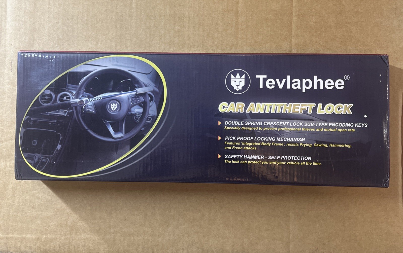 Tevlaphee Steering Wheel Lock Anti Theft Car Device Universal NEW
