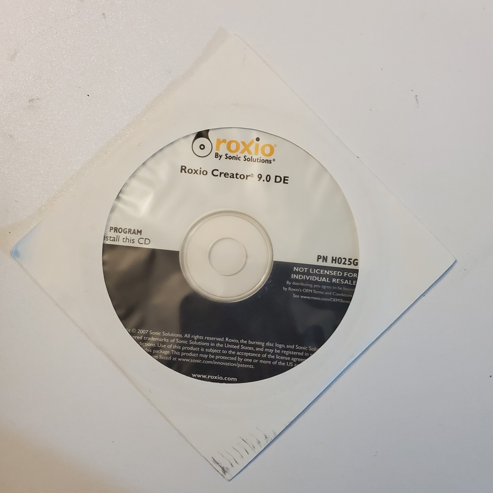 Roxio Creator DE 9.0 Installation Software Sonic Solutions PN H025G