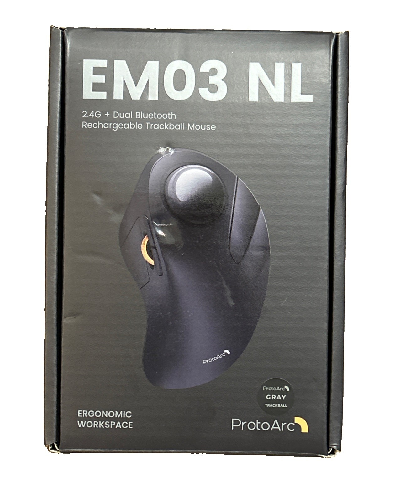 ProtoArc EM03 NL Ergonomic Wireless Trackball Mouse Rechargeable Bluetooth New