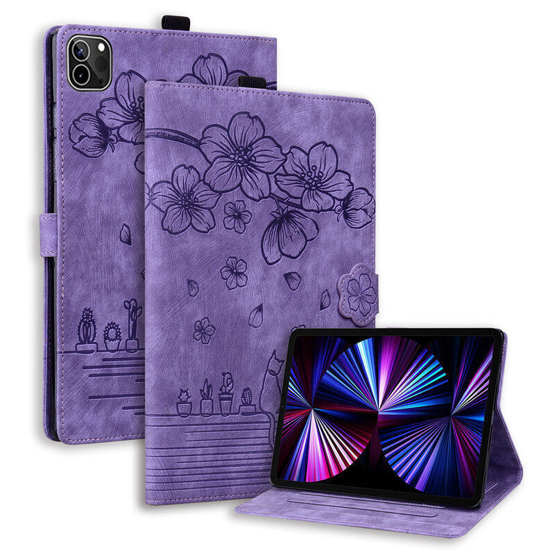 Flip Leather Flower Cat Tablet Case For iPad Air Pro 11-inch 13-inch (M2) 2024