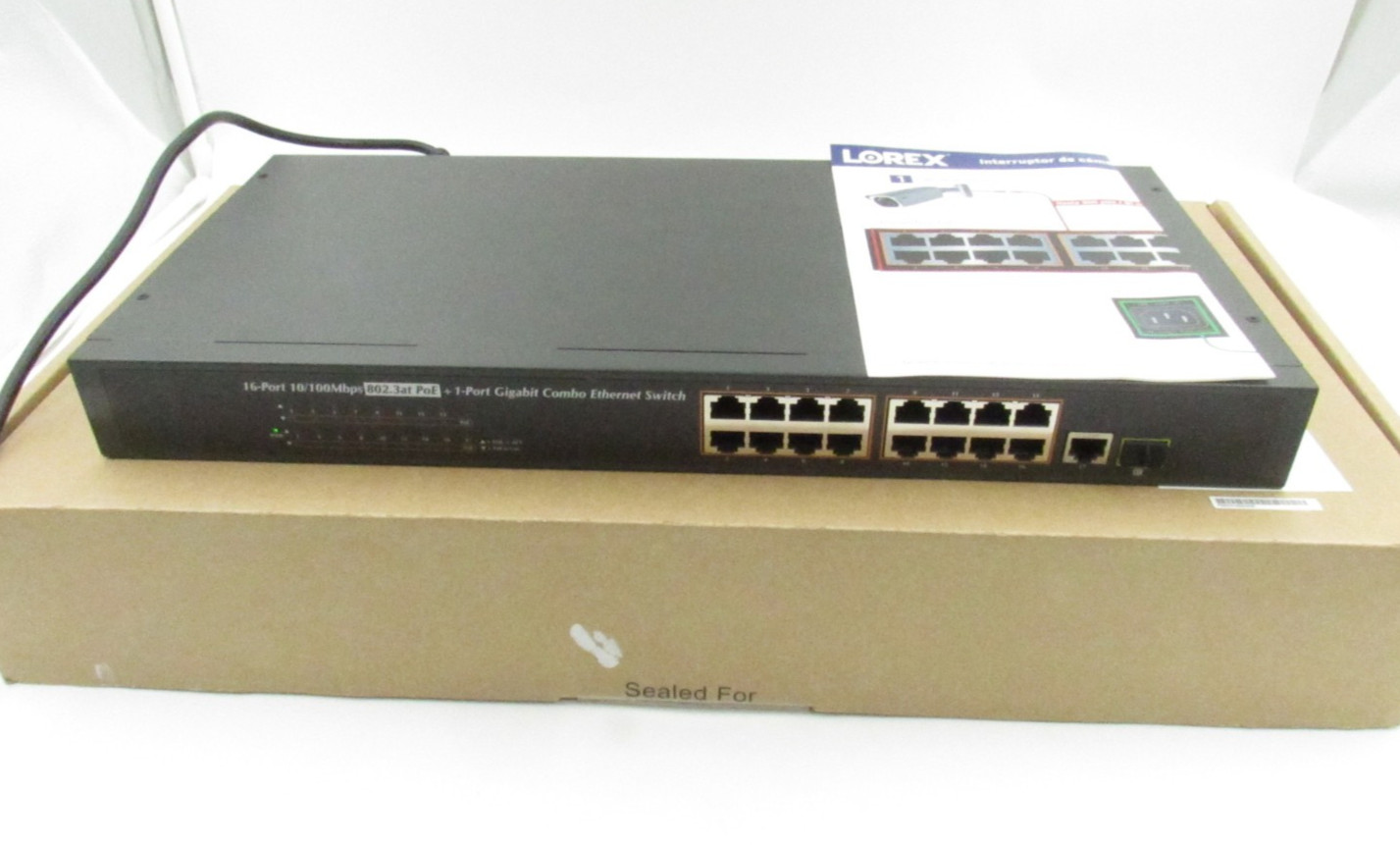 LOREX ACCLPS263B 16-Port 802.3at PoE Fast Ethernet Switch 1Gbps RJ-45 1 LAN Port