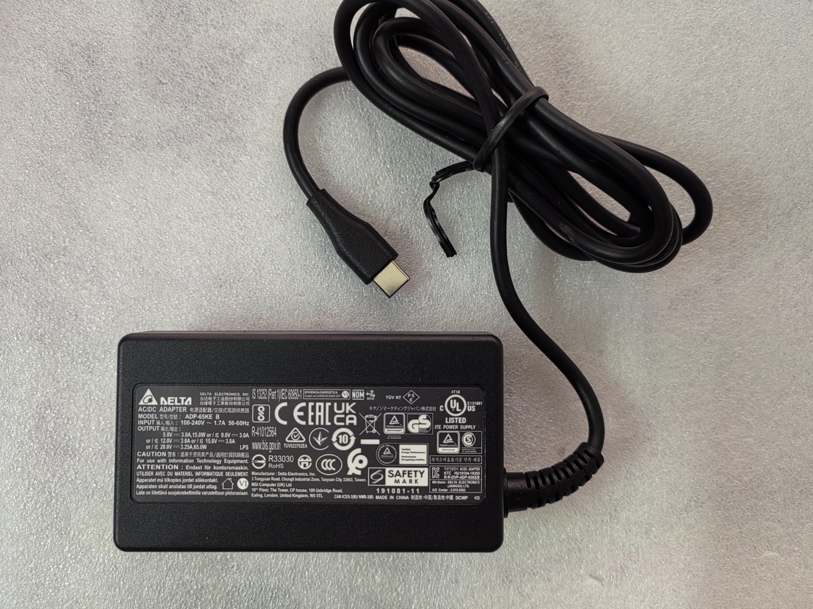 Delta/MSI 20V3.25A ADP-65KE B For MSI Summit E13 AI Evo A1MTG OEM 65W PD Adapter