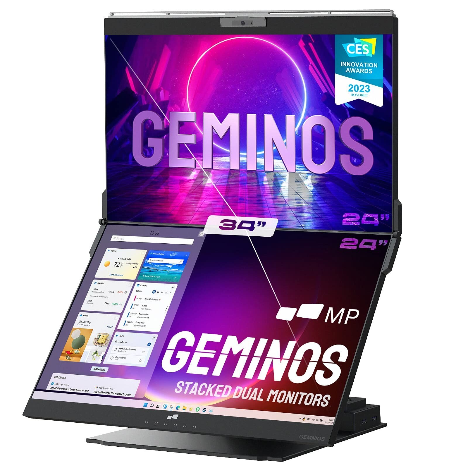 Mobile Pixels Geminos Dual 24" Stacked Computer Monitors with Webcam&Speakers