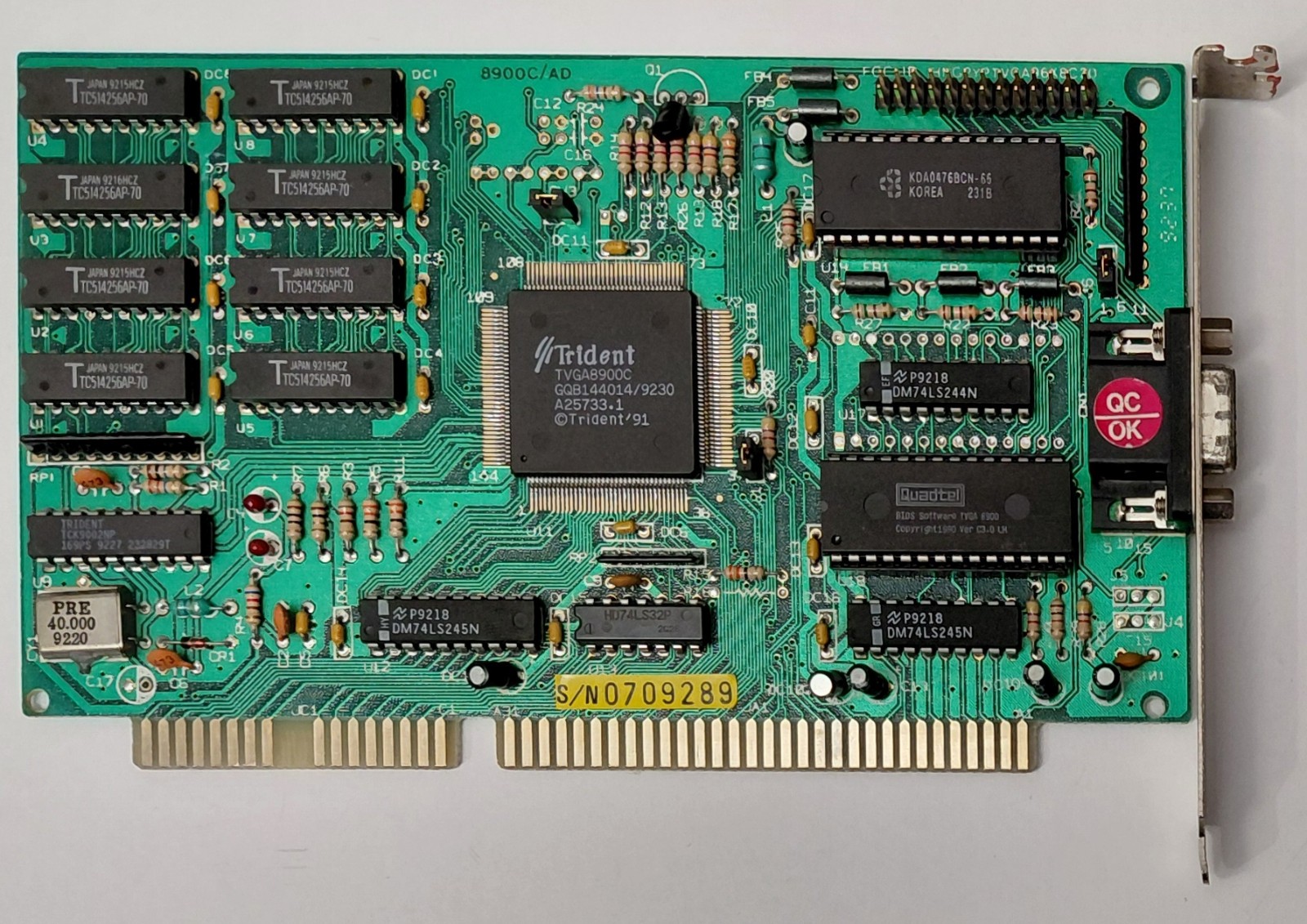 Trident TVGA96X8C20 ISA Graphics Card (Trident TVGA8900C, 1MB, Retro, 1992)