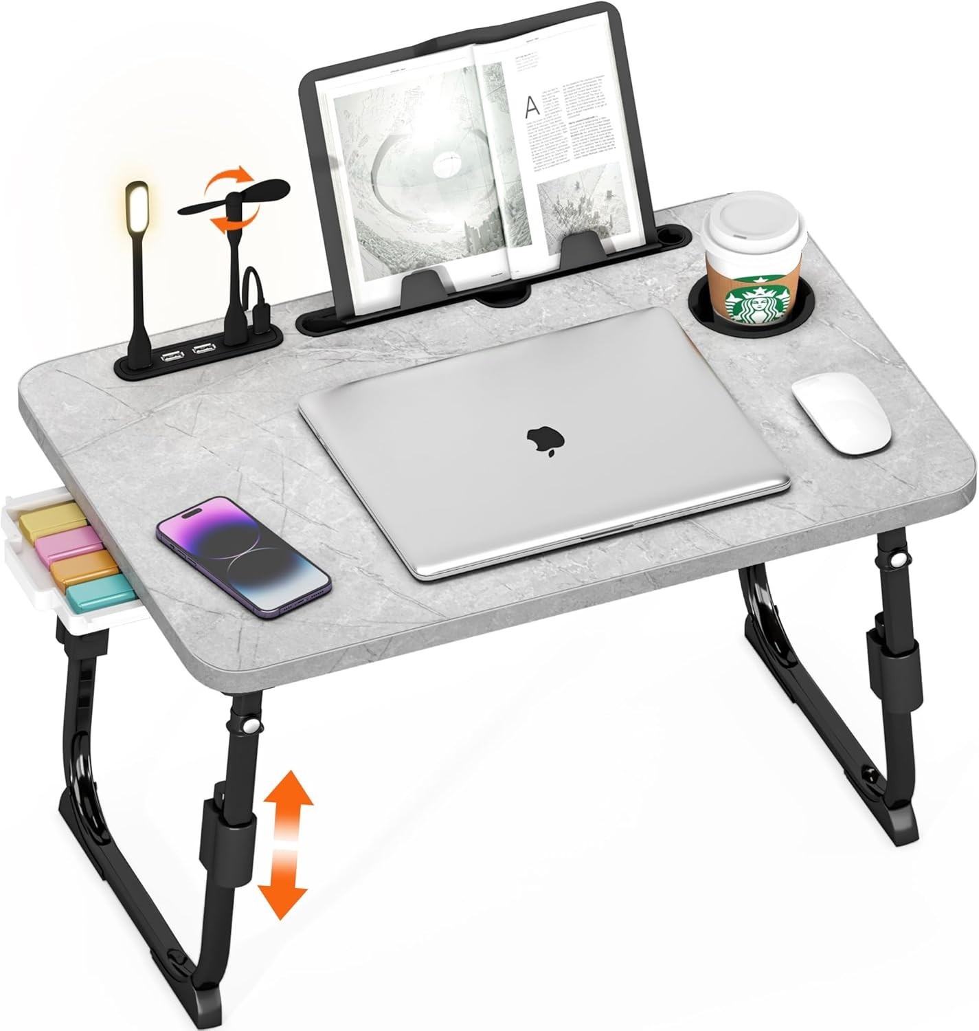 Light Stone Adjustable Laptop Desk Bed Table USB Foldable Breakfast Tray