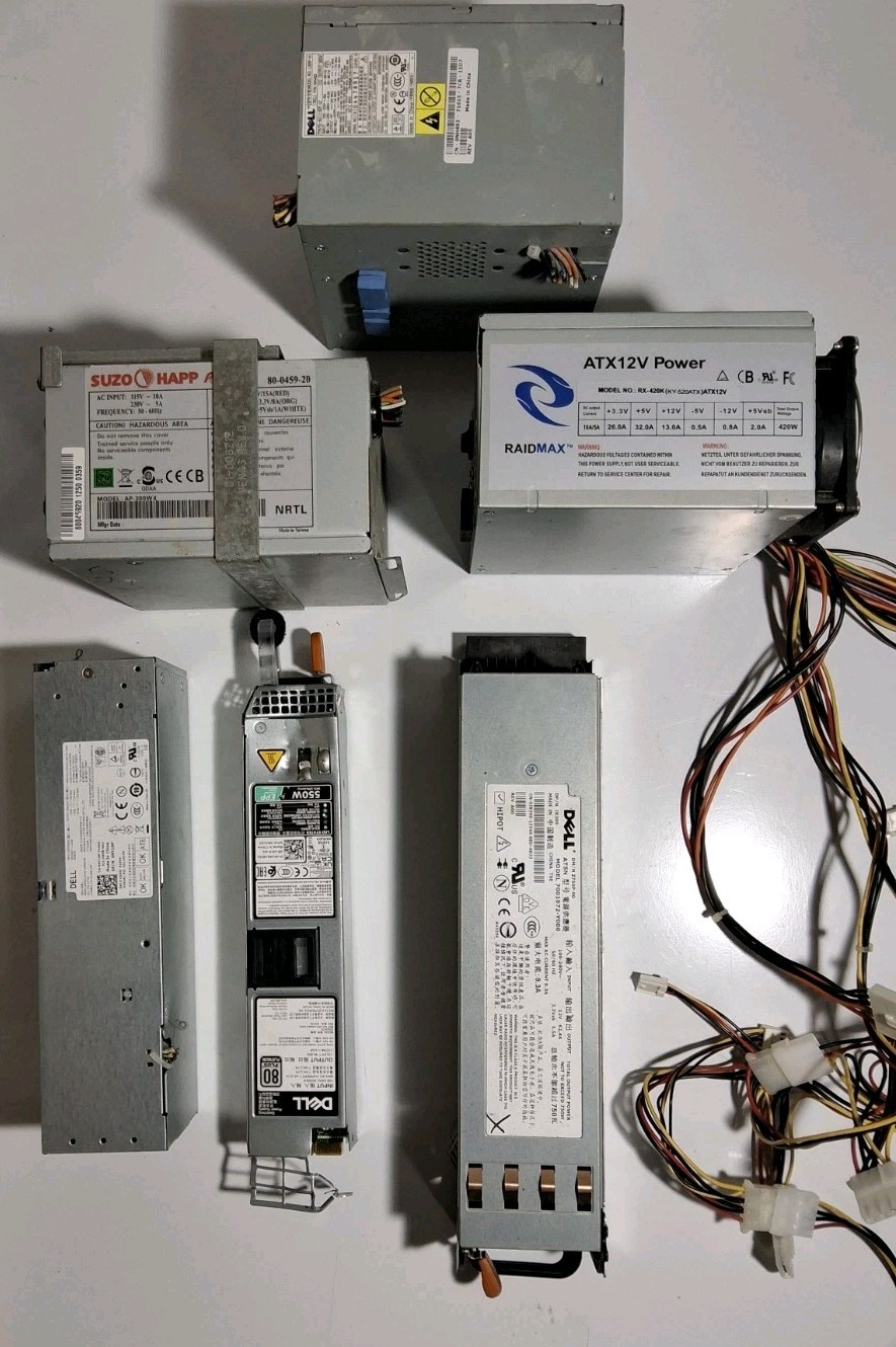 ​Lot of 6 Mixed Power Supplies PSU Dell Server Raidmax Suzo Happ Untested As-Is
