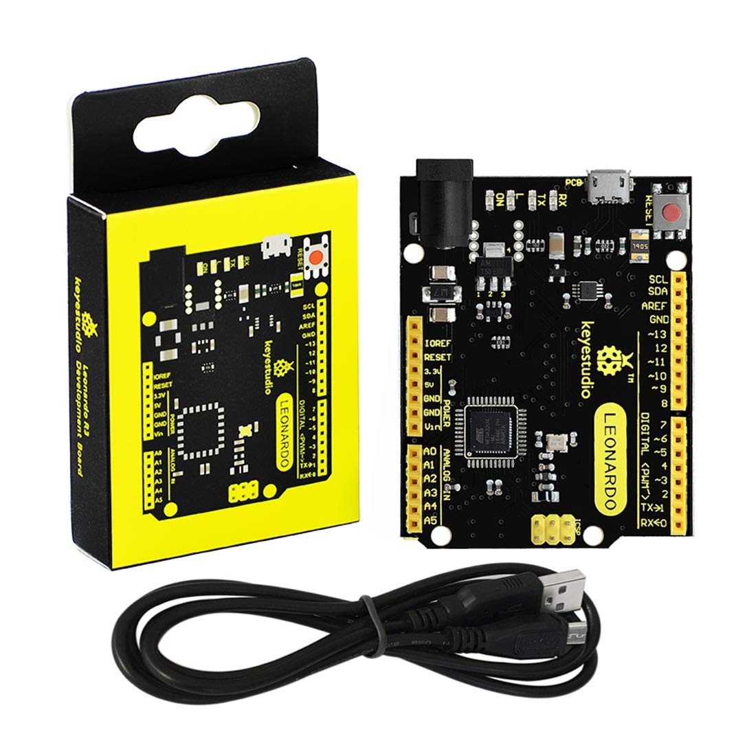 KEYESTUDIO Leonardo R3 Microcontroller Development Board with USB Cable Black