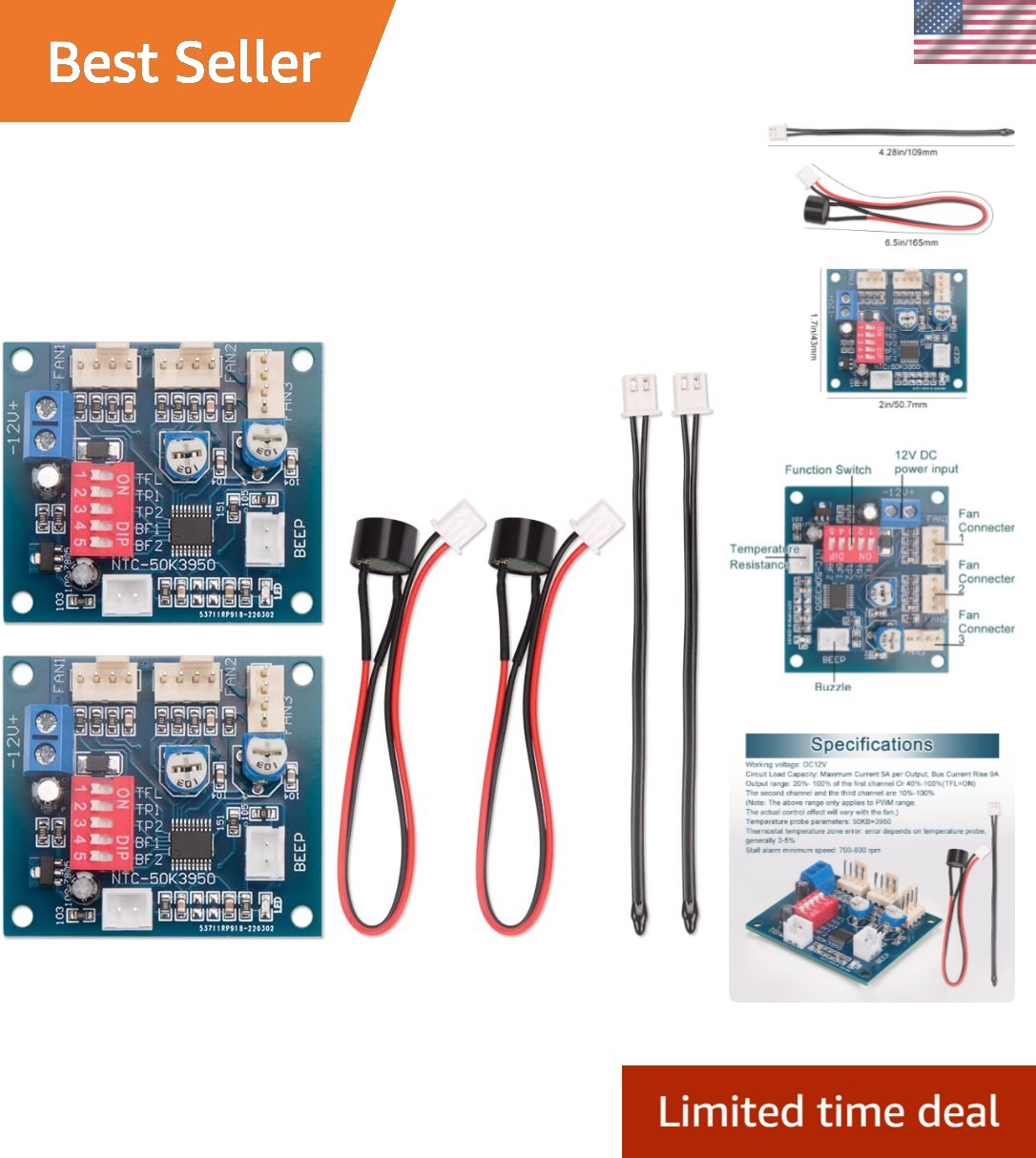 2PCS 12V PWM Fan Control Module with High-Temp Alarm for Efficient Cooling