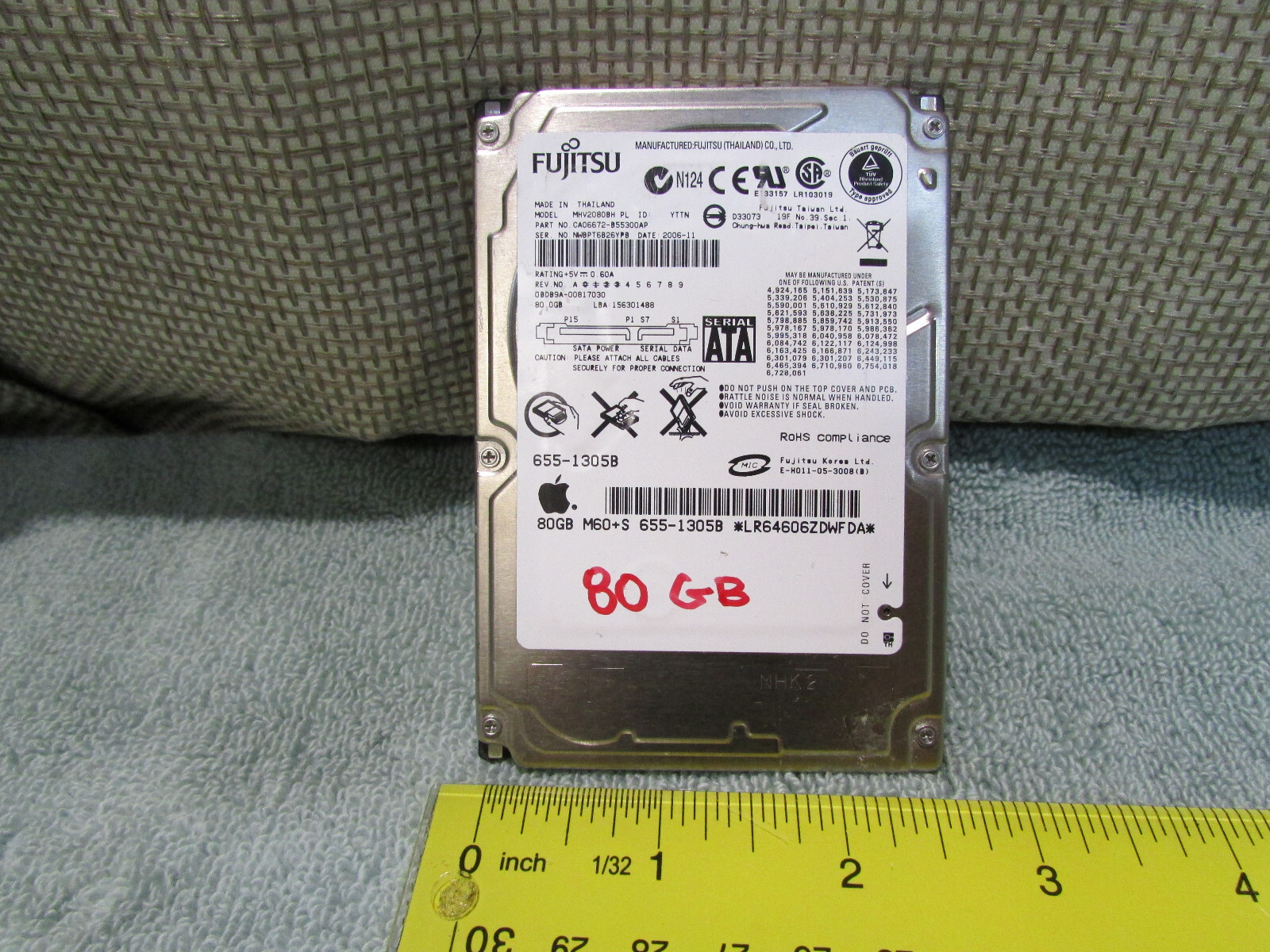 Fujitsu 80GB SATA 2.5" Hard Drive Tested APPLE # 655-1305B