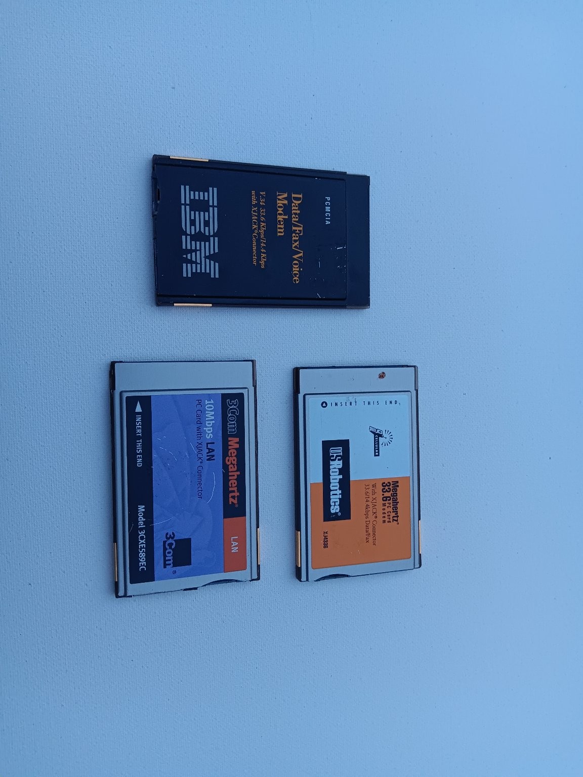 Vintage Pcmcia Modem & LAN Card Lot - IBM 33.6K, USRobotics 33.6K, 3Com 10Mbps