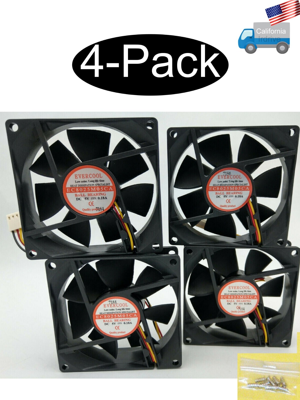 4-pack: NEW Evercool HIGH SPEED 80mm 3pin 5V DC Ball Bearing Cooling Case Fan