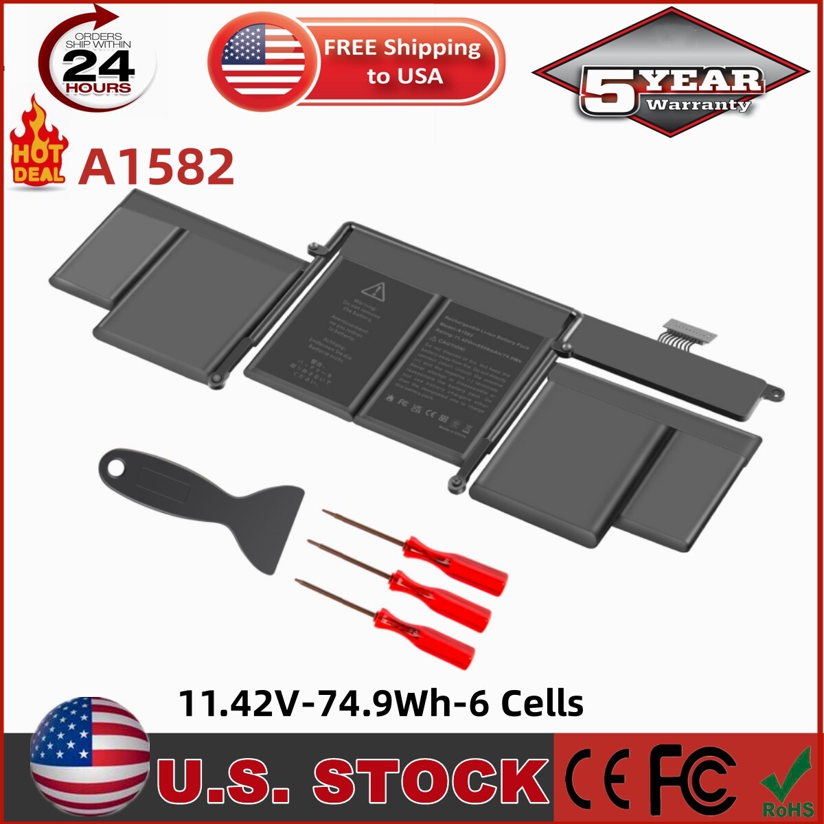A1582 A1493 BATTERY FOR APPLE MACBOOK PRO RETINA 13" A1502 MID 2014 EARLY 2015