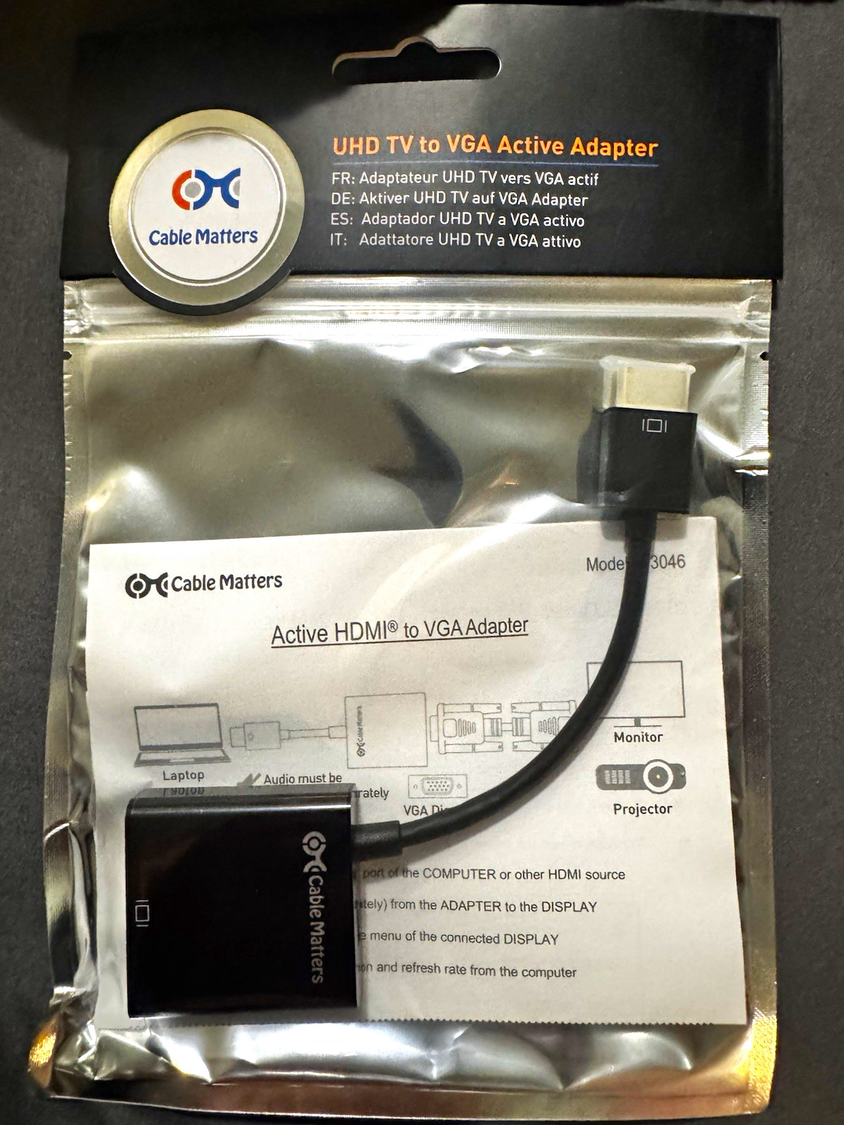Cable Matters Active HDMI Male to VGA Female Adapter Black 1-4ft Model 3046