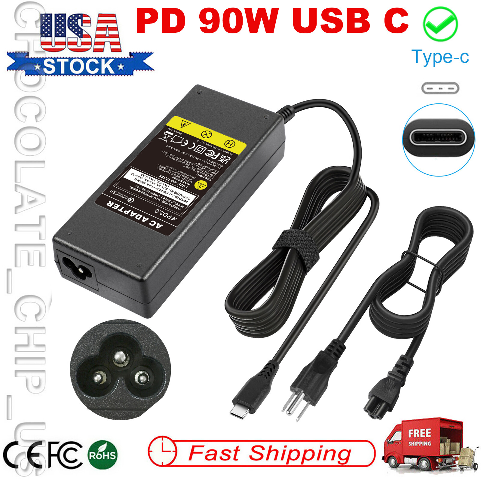 For Dell 90W Thunderbolt3 USB-C Type C AC Power Adapter Charger LA90PM170 0TDK33
