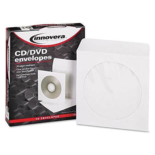 Innovera CD/DVD Envelopes Clear Window 1 Disc Capacity White 50 Pack IVR39403