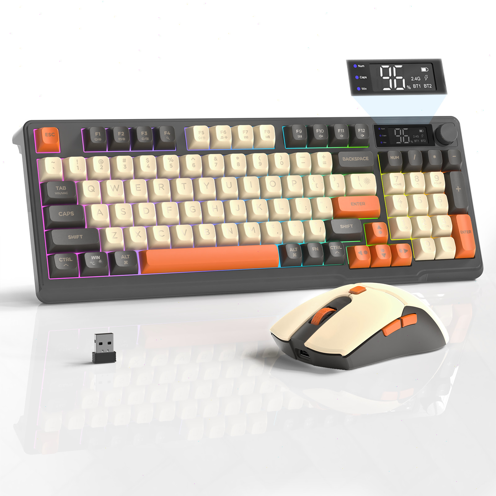 ZIYOU LANG T96 Dual‑Mode Bluetooth Keyboard Mouse Combo,PBT Tri‑Color Ball‑Shape