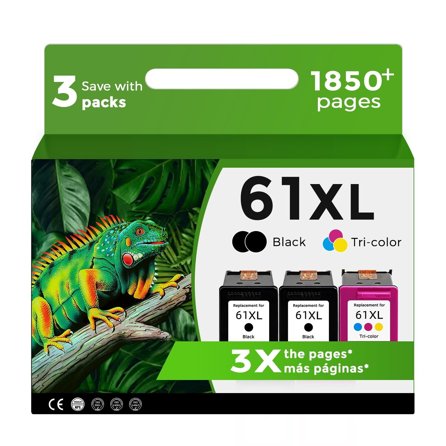 61XL Ink Cartridges Black Color Combo 3-Pack Replacement for HP Ink 61 XL for...