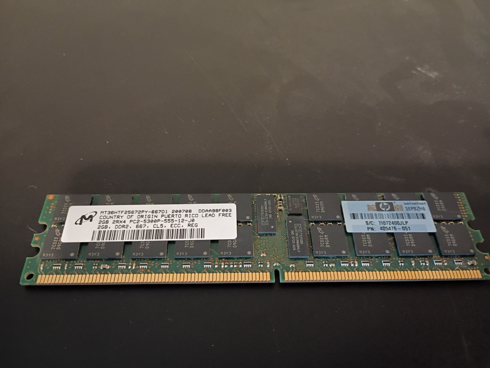 MICRON 2Gb PC2-5300 DDR2-667MHz 240p DIMM Dual Rank Memory MT36HTF25672PY-667D1