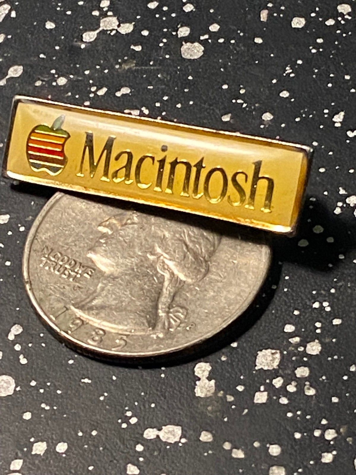 Vtg  Apple Computer Macintosh Rectangle Pin Lapel Yellow Backing Rare Enamel