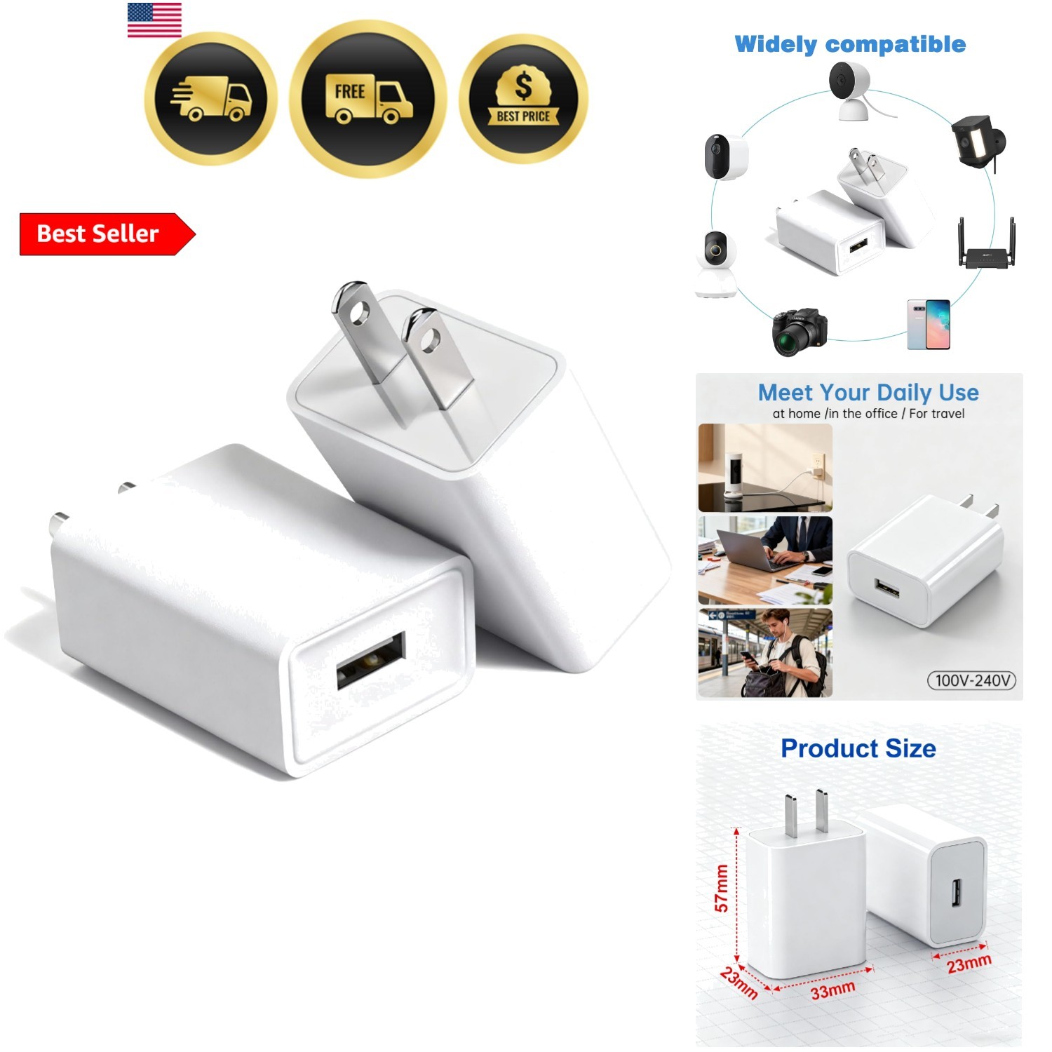 5V 2A Outdoor USB Power Adapter Plug Compatible with WyzeCam, Blink Mini Pan,...