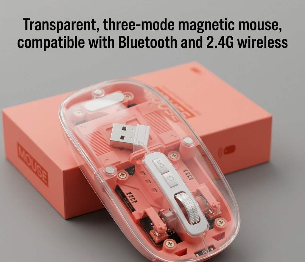 Wireless Bluetooth5.1&2.4G Mini Lightweight Mouse,Transparent Clear Cool,Rech...