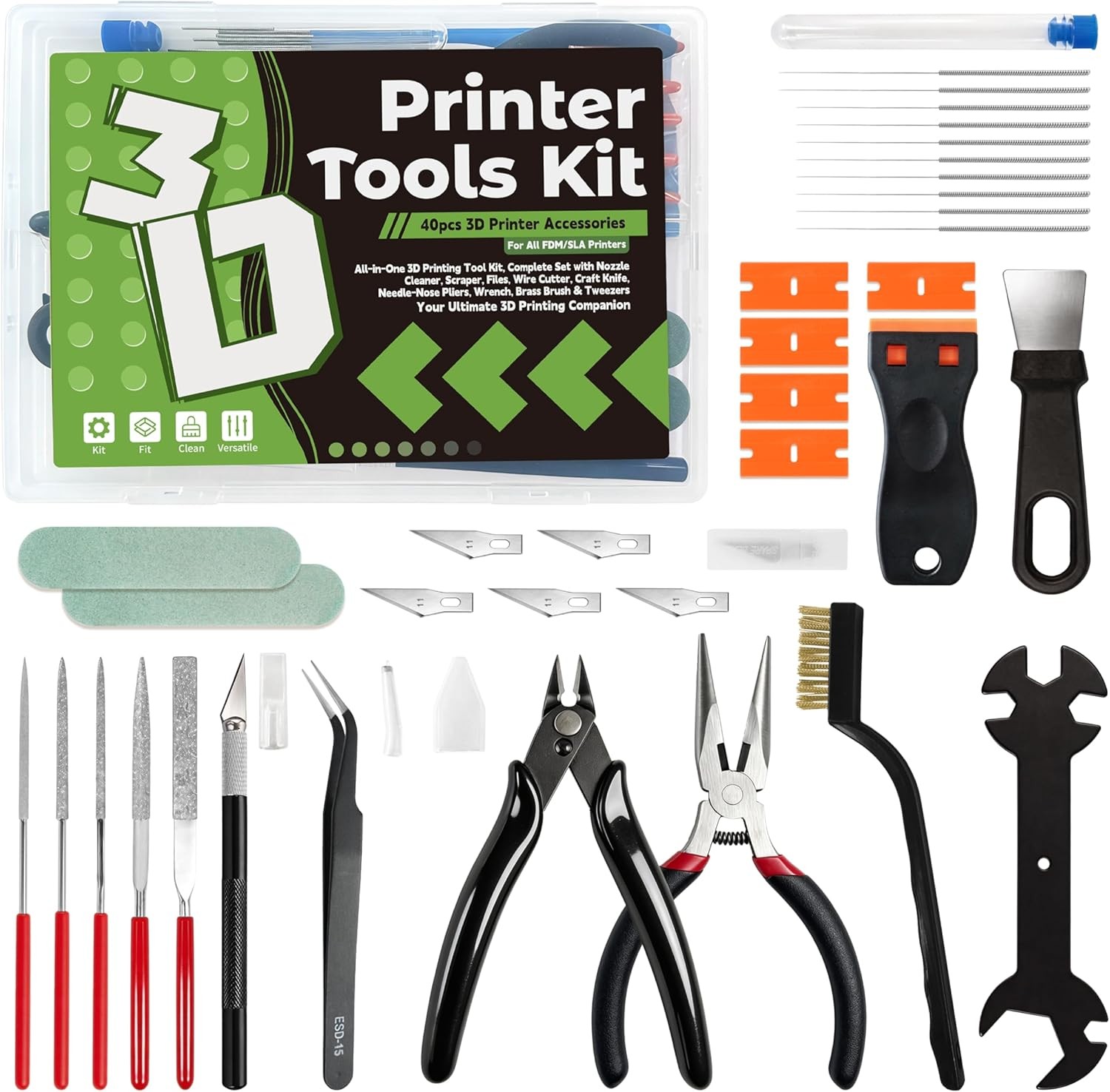 40PCS 3D Printer Tools Kit with Storage Case for FDM 3D Printing