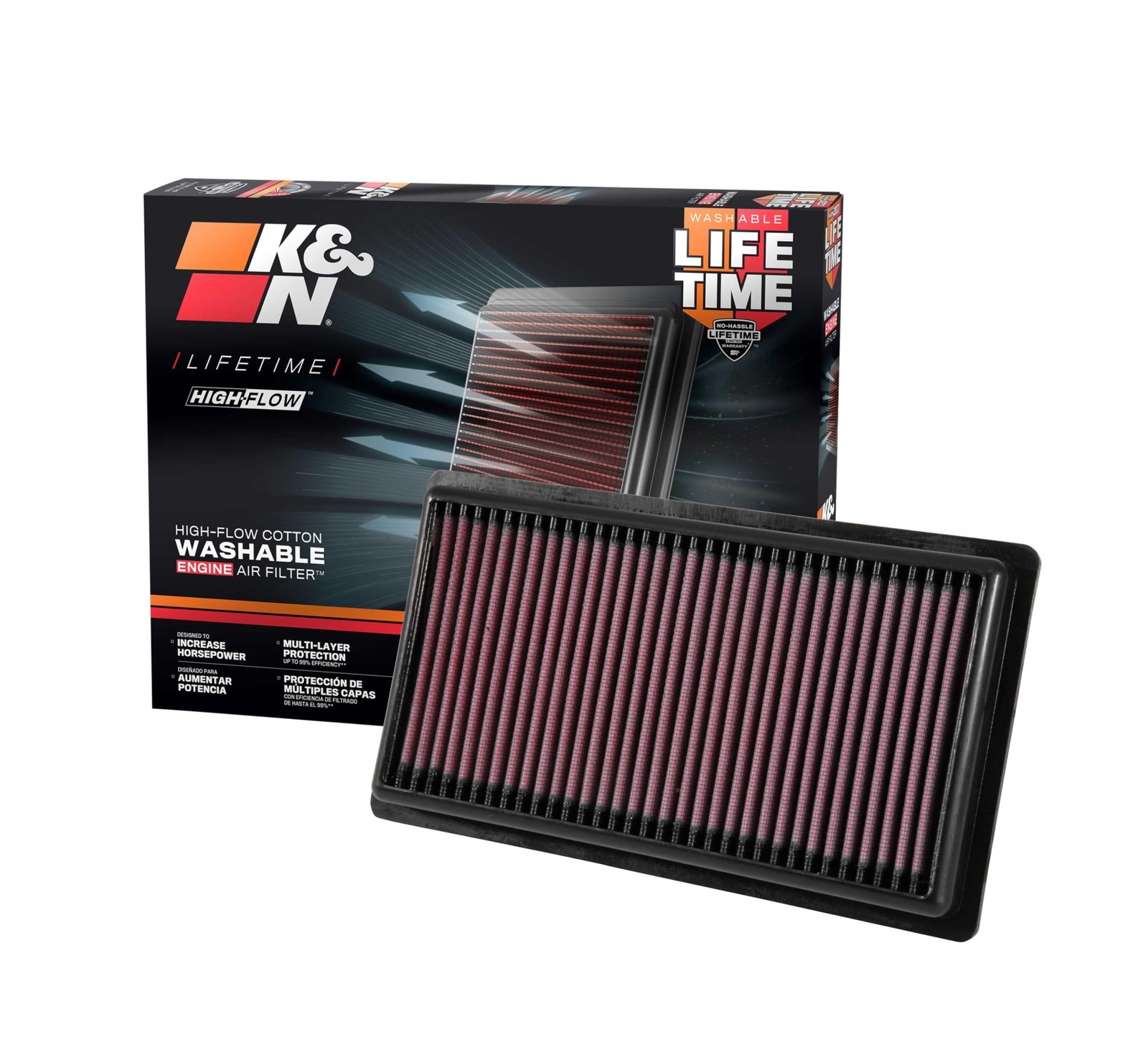 K&N High-Flow Original Lifetime Engine Air Filter: Increase Power: Premium, W...