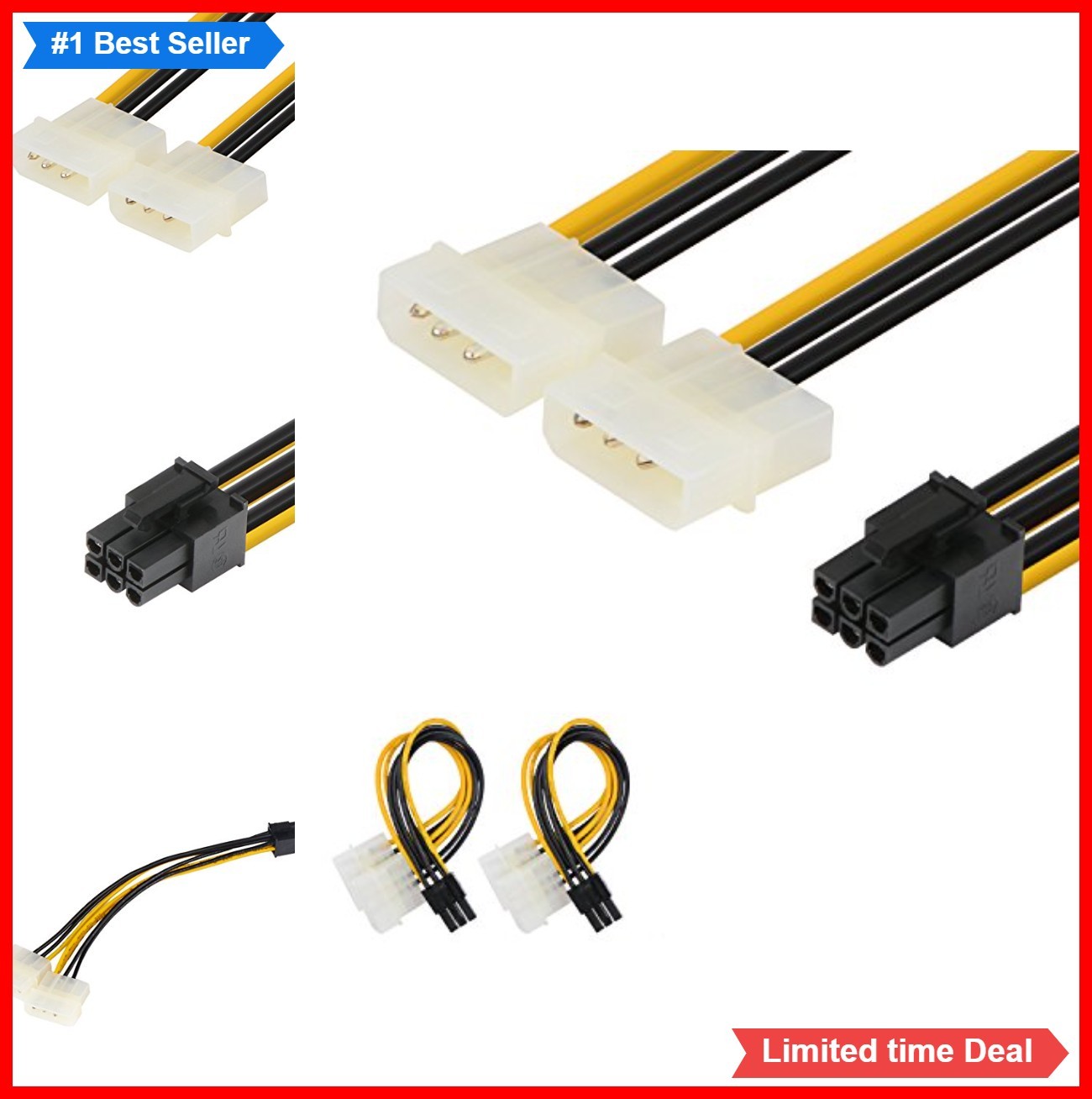 2 Pack 6 Pin PCIe to 2X 4 Pin Molex LP4 Power Cable Adapter 6 Inch 15 cm 18 AWG