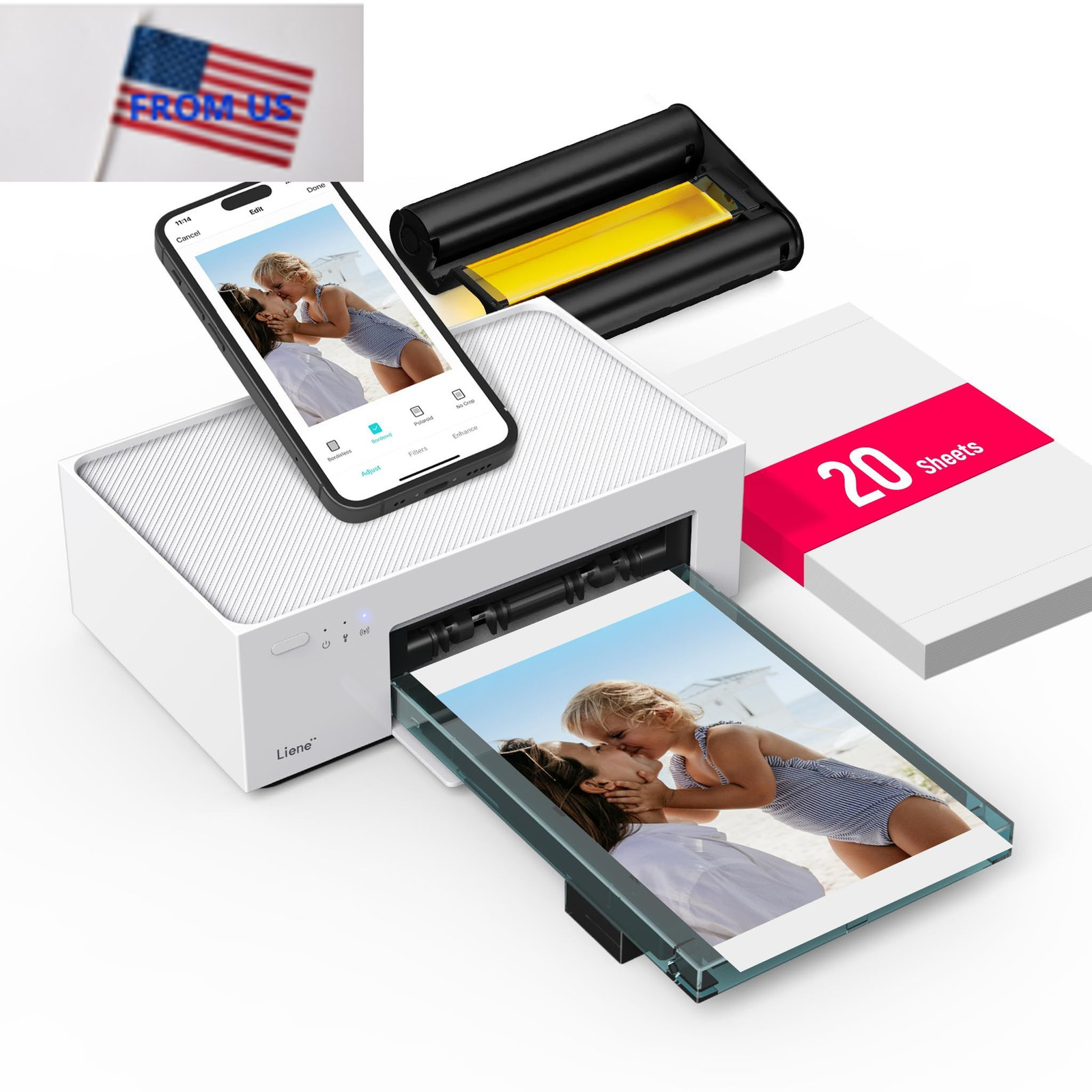 Liene M100 4x6'' Photo Printer, Wi-Fi Picture Printer+20 Sheets, white